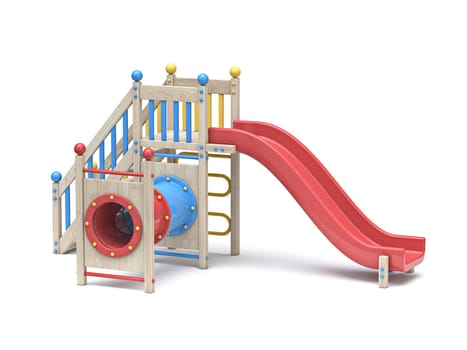 Children playground with tube and slide 3D rendering illustration isolated on white background