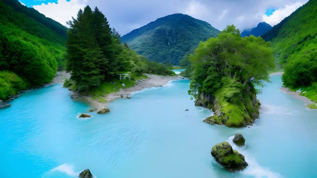 The beautiful mountain and rever with nice water view - ai generated