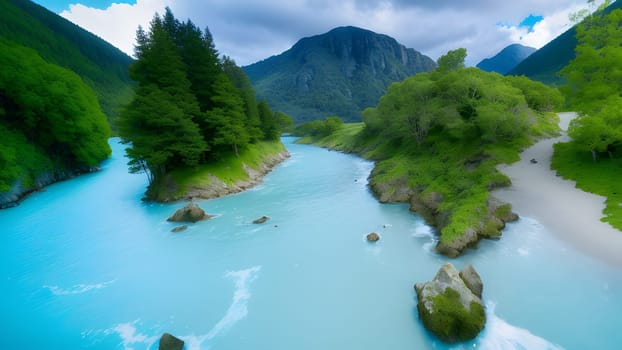 The beautiful mountain and rever with nice water view - ai generated