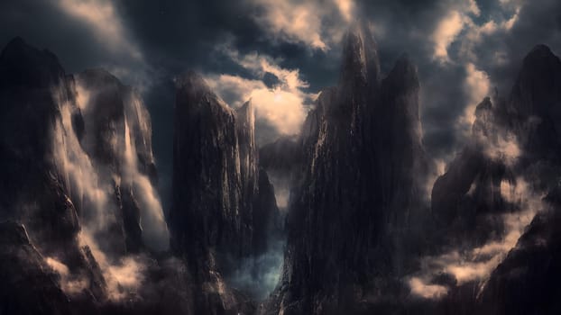 The beautiful mountain with waterfall and nice cloud - ai generated