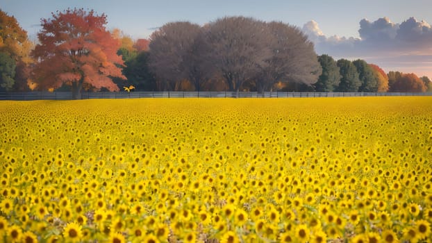 The Field of mouth surrounded by trees on beautiful - ai generated