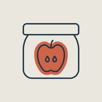 Jar of baby food with apple puree vector icon. Graph symbol for children and newborn babies web site and apps design, logo, app, UI