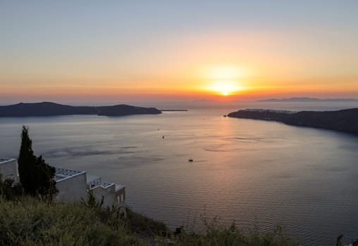 Sunset over Santorini as seen from Imerovigli. Cyclades, Greece