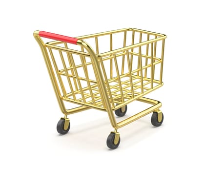 Empty golden shopping cart on white background