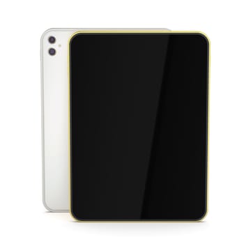 Gold and silver tablets on white background, front view