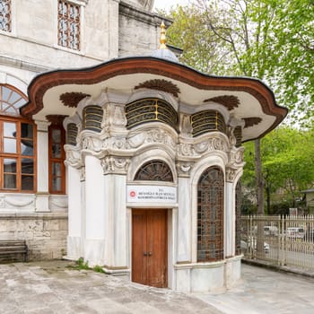 Istanbul, Turkey - May 5, 2023: Courtyard of Nusretiye imperial Ottoman Mosque, located in Tophane district of Beyoglu
