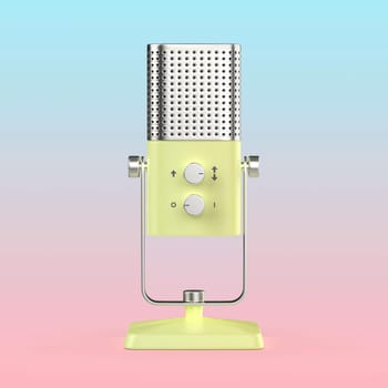 Modern studio microphone on color background