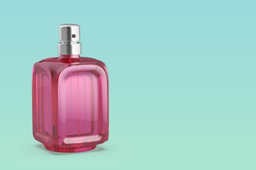 Luxury glass perfume bottle on color background