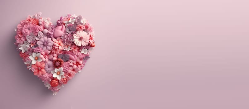 Human heart with pink flowers, love and emotion concept, good hearted person, help and charity, generative AI