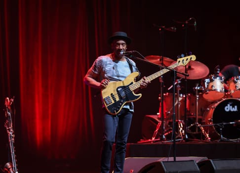 Cracow, Poland - July 17, 2023: Marcus Miller European Tour 2023 on stage in Congress Centre ICE Cracow at the 28th Summer Jazz Festival in Krakow.