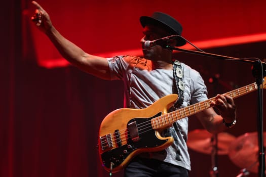 Cracow, Poland - July 17, 2023: Marcus Miller European Tour 2023 on stage in Congress Centre ICE Cracow at the 28th Summer Jazz Festival in Krakow.