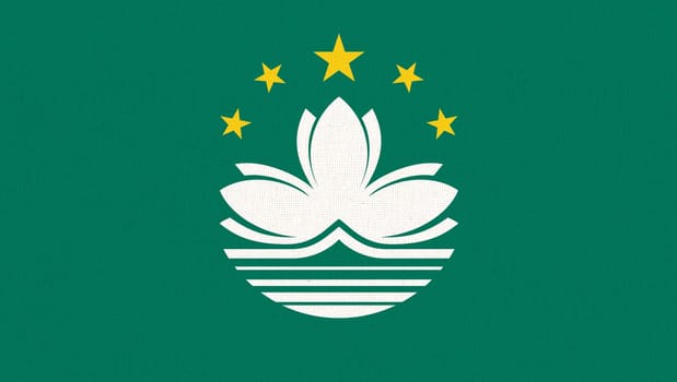 Flag of Macau - 3D illustration. Flag - Fabric Texture. National symbol of Macao. Asiatic country. Macao Special Administrative Region of People Republic of China