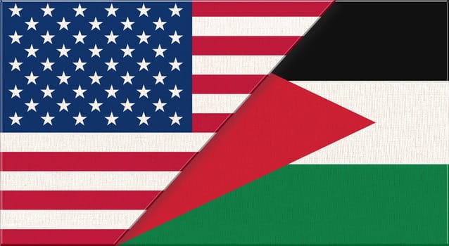 Flags of USA and Jordan. American and Jordanian national flags on fabric surface. Flag of USA and Jordan - 3D illustration. diplomatic relations two countries. American and Jordan relations