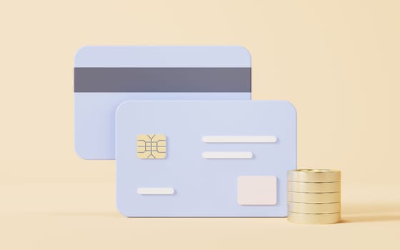 Bank card with 3d cartoon style, 3d rendering.