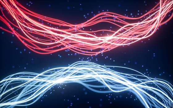 Abstract wave gradient curves and particles, 3d rendering. Digital drawing.