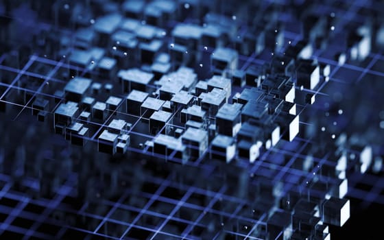 Abstract cube construction, 3d rendering. Computer digital drawing.