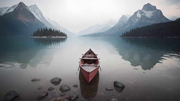 The Nice view of canoe with aurora - ai generated