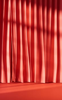 Red curtain with sunlight comes in, 3d rendering.