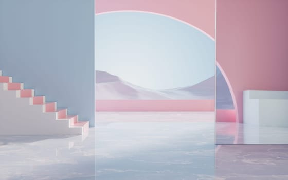 Empty room with geometry structure, 3d rendering. Computer digital drawing.
