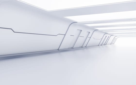 Empty white tunnel with futuristic style, 3d rendering. Computer digital drawing.