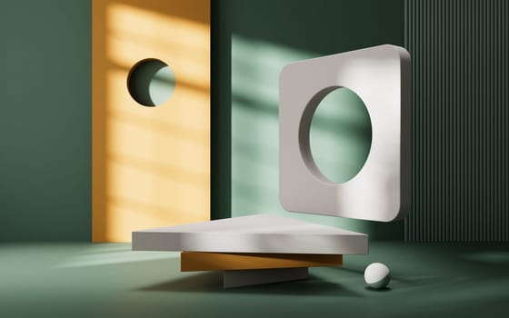 Empty stage with geometry interior background, 3d rendering.