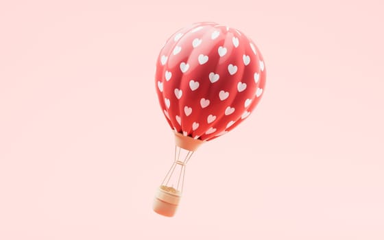 Hot air balloon and love heart shape, 3d rendering.
