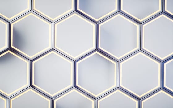 Metallic hexagon material background, 3d rendering.
