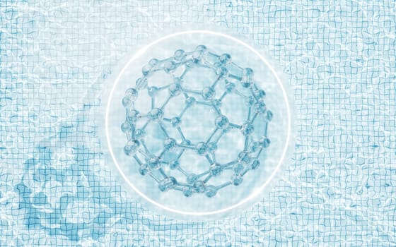 Molecule with water background, 3d rendering.
