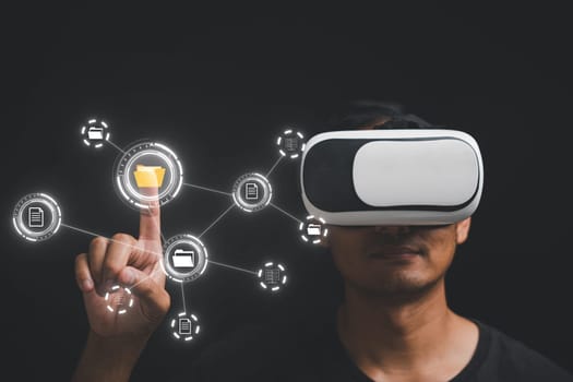 VR experience with worldwide internet connectivity, delving into virtual metaverse. advanced document management system DMS for seamless file organization. Embracing the future of technology.