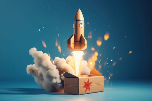 A child's fantasy takes off as a cardboard box is transformed into a rocket ship, igniting a passion for science and play AI Generative