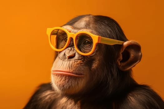 Wild and playful, this monkey in glasses and a polka dot tie is a unique addition to your designs. A close-up portrait with a touch of humor. AI Generative.