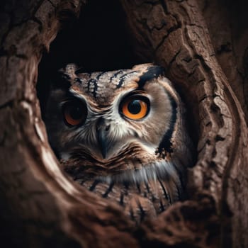 A beautiful bird of prey, an owl perched on a tree branch, its stunning feathers and sharp talons on full display. AI Generative.