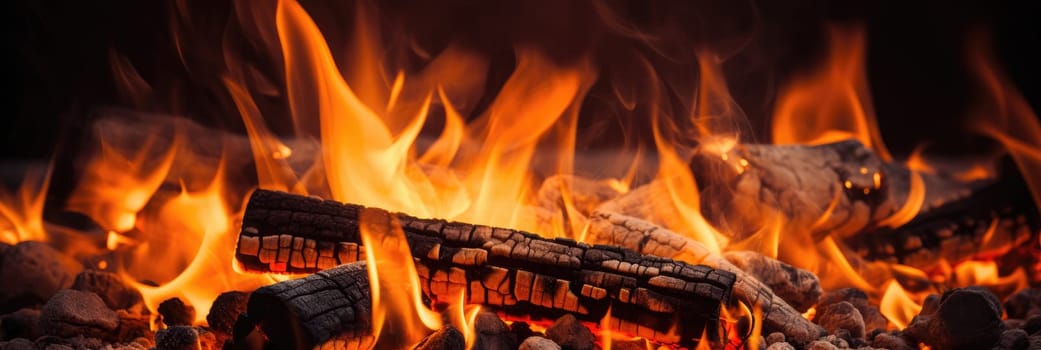 Close up of burning coals from a fire. Generative AI