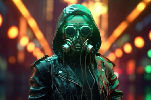 Fashion cyberpunk girl with gas mask. Generative AI