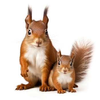 Squirrel and baby squirrel on white background. Generative AI