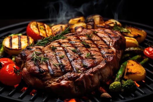 Grilled meat steak with vegetables. Generative AI