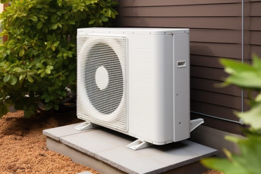 Air source heat pump installed in residential building. Generative AI