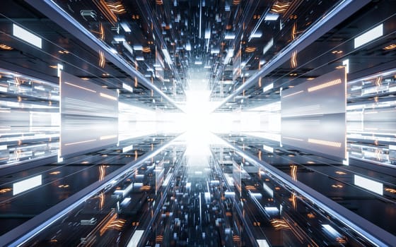 Digital cyberspace tunnel, technology background, 3d rendering.