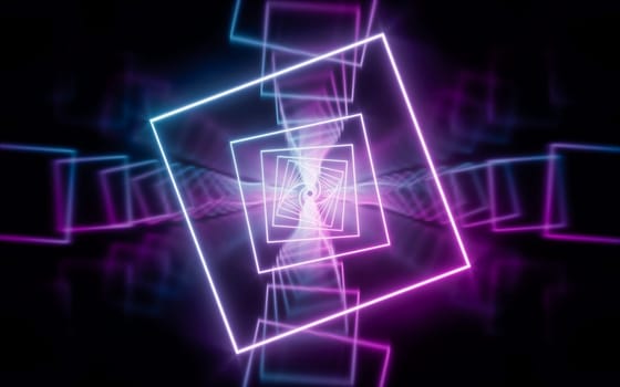 Glowing neon lines tunnel, 3d rendering. Computer digital drawing.