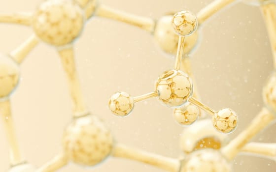 Cell structure with golden background, 3d rendering. Computer digital drawing.