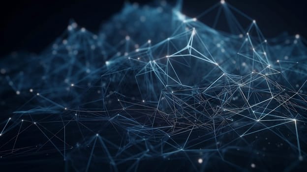 A highly detailed Plexus of abstract light blue geometrical with dark background. AI generative.