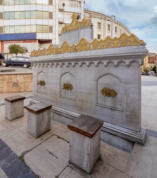 Ablution fountain, located outside Vilayet Mosque, Vilayet Cami, or Nalli Masjid, a 19th century small mosque built by Imam Ali Efendi, located at Ankara Street, Sirkeci neighborhood, Istanbul, Turkey