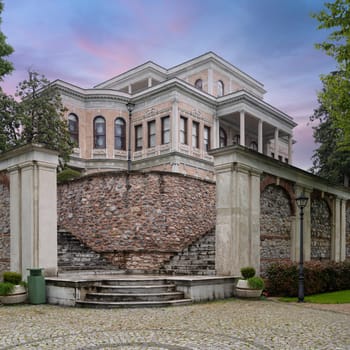 Staircase leading to Ottoman Mecidiye Pavilion, or Beykoz Mecidiye Kasri, built in 1845 to be presented to Sultan Abdulmecid by Mohamed Ali Pasha, Governor of Egypt, Beykoz district, Istanbul, Turkey