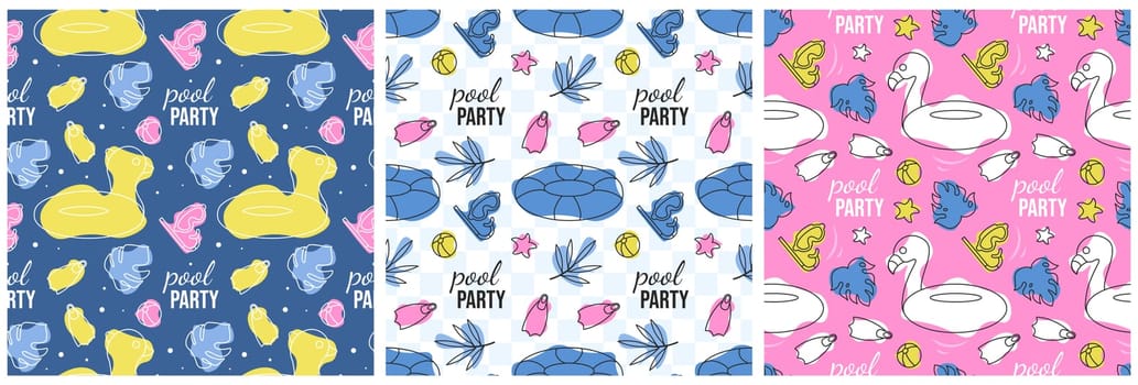Set of Swimming Pool Seamless Pattern Vector Illustration with Summer Vacation Element in Flat Cartoon Template Hand Drawn