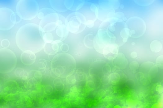 Abstract bright gradient motion spring or summer landscape texture with natural yellow green lights and blue bright cloudy and sunny sky. Autumn or summer background with copy space.