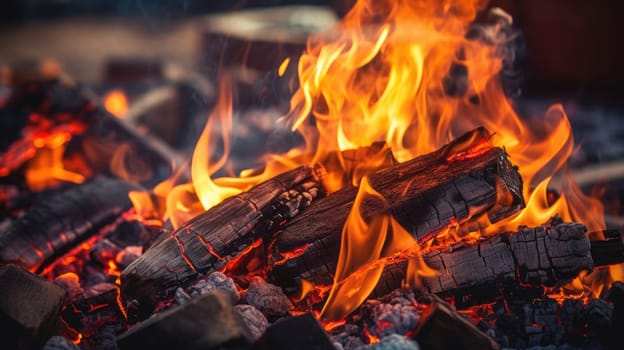 Background of charcoal for barbecue with flames. Generative AI