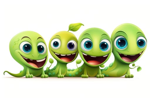 Cartoon pea pod with happy faces on a white background. Generative AI
