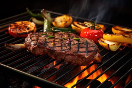 Grilled meat steak with vegetables. Generative AI