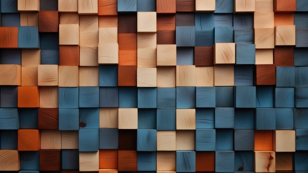 Abstract block stack wooden 3d cubes, colorful wood texture for backdrop. Generative AI