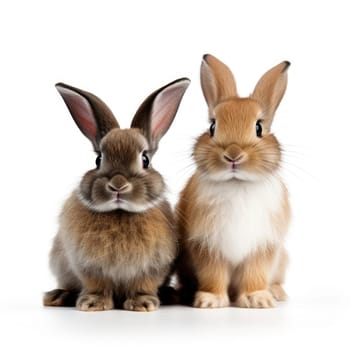 Rabbit and bunny on white background. Generative AI